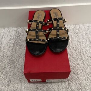 Valentino Garavani Black and Gold Studded Sandals
